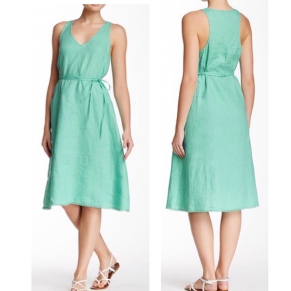 Calypso St. Barth Rosario Dress Jade Green Linen Midi NWT XS Resort Coastal